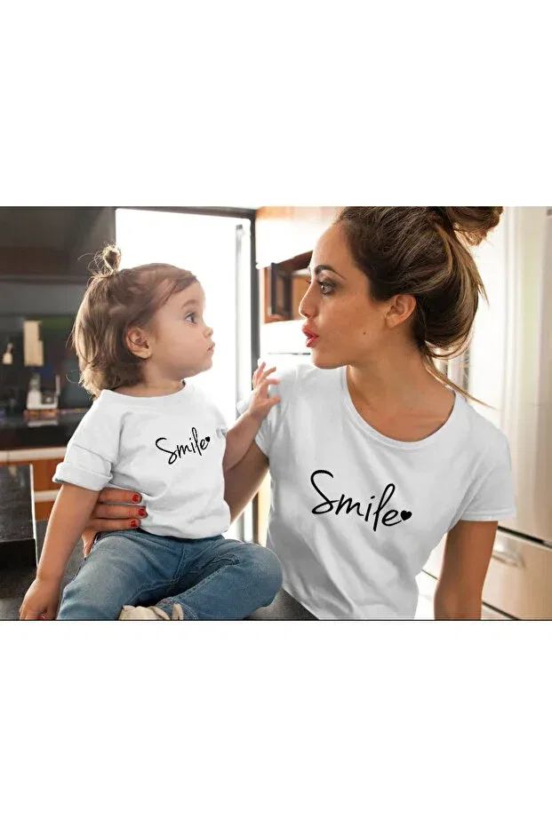 Детская футболка для девочек с принтом Smile Mother Kids T-Shirt Combo Tunay Moda, Белый