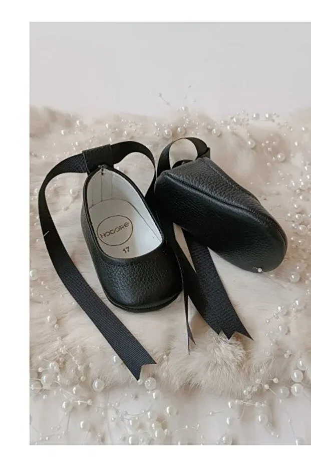 Детские туфли-лодочки из натуральной кожи Fiore genuine leather baby ballerina loafer Hodore, Black — фото 4