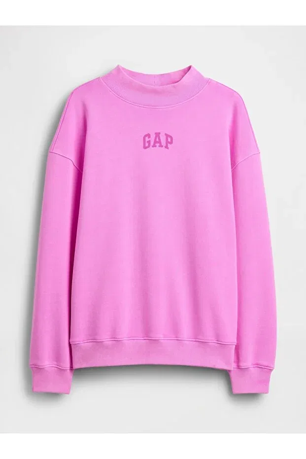 Женские свитшот оверсайз с принтом Heavyweight French Terry Oversized Mockneck Sweatshirt Gap, Pink-000 — фото 2
