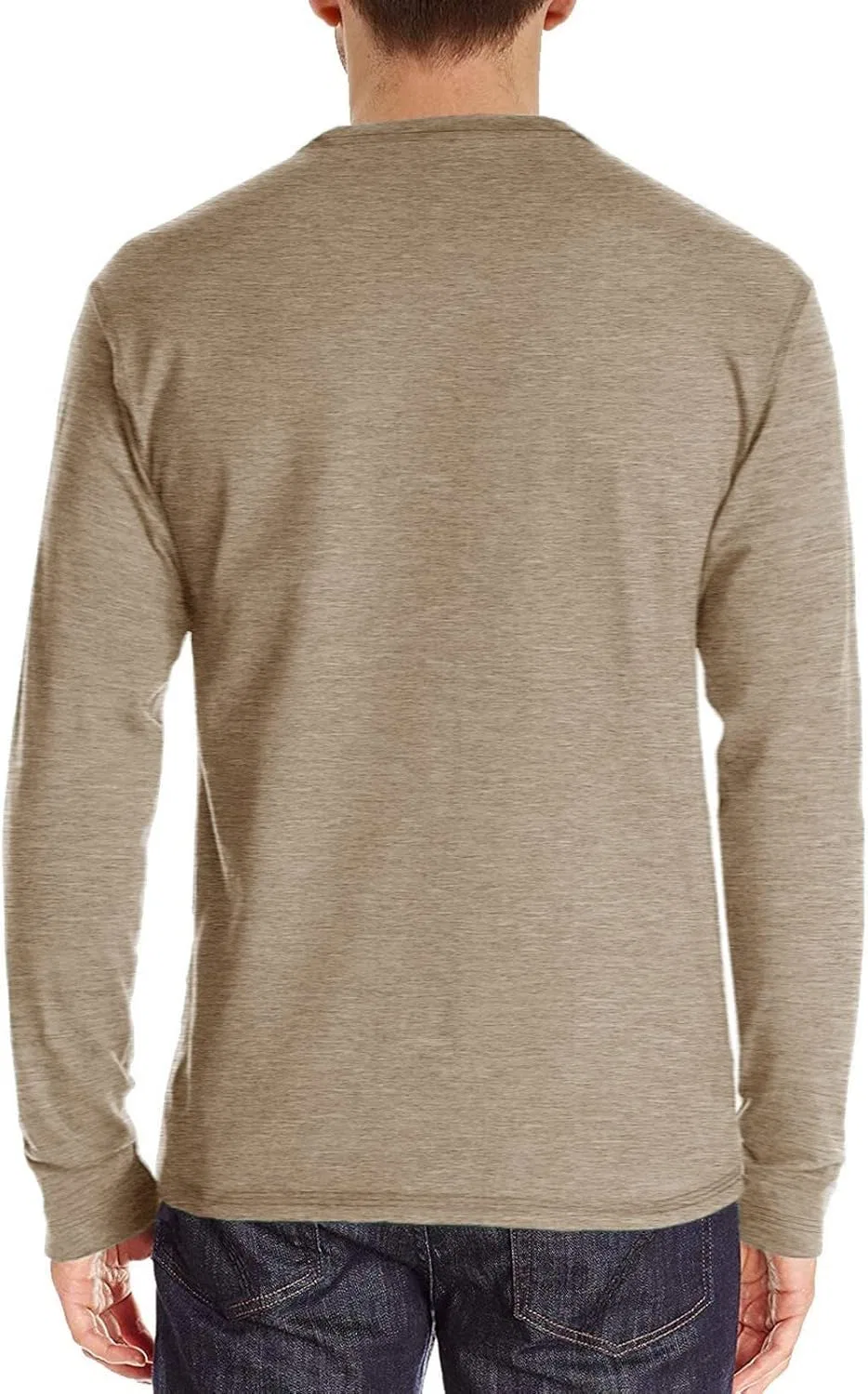 Мужская хлопковая футболка с пуговицами Henley, Khaki — фото 3