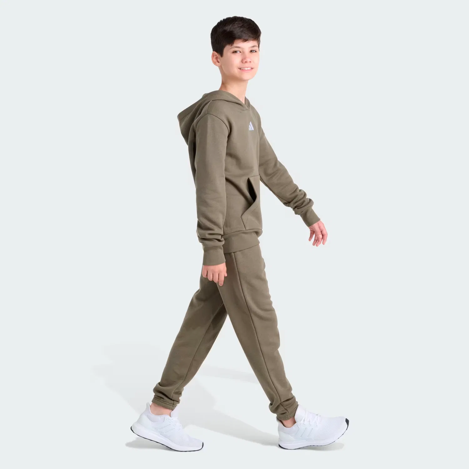 Детский спортивный костюм из флиса, 2 предмета: худи и джоггеры, Essential Adidas Sportswear, оливковый