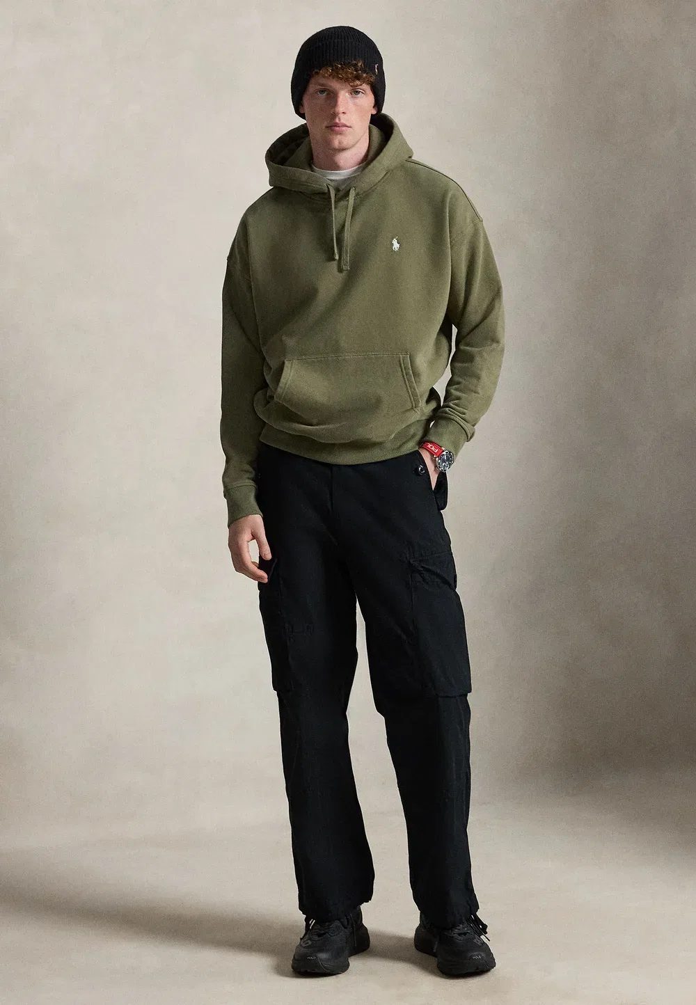 Толстовка свободного кроя из флиса с логотипом - худи Polo Ralph Lauren, Cruise Olive — фото 2