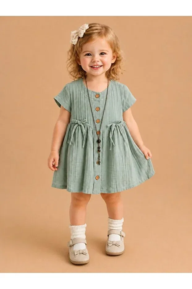 Детское платье для девочек хлопковое Muslin girl's dress L'Olivier, Green
