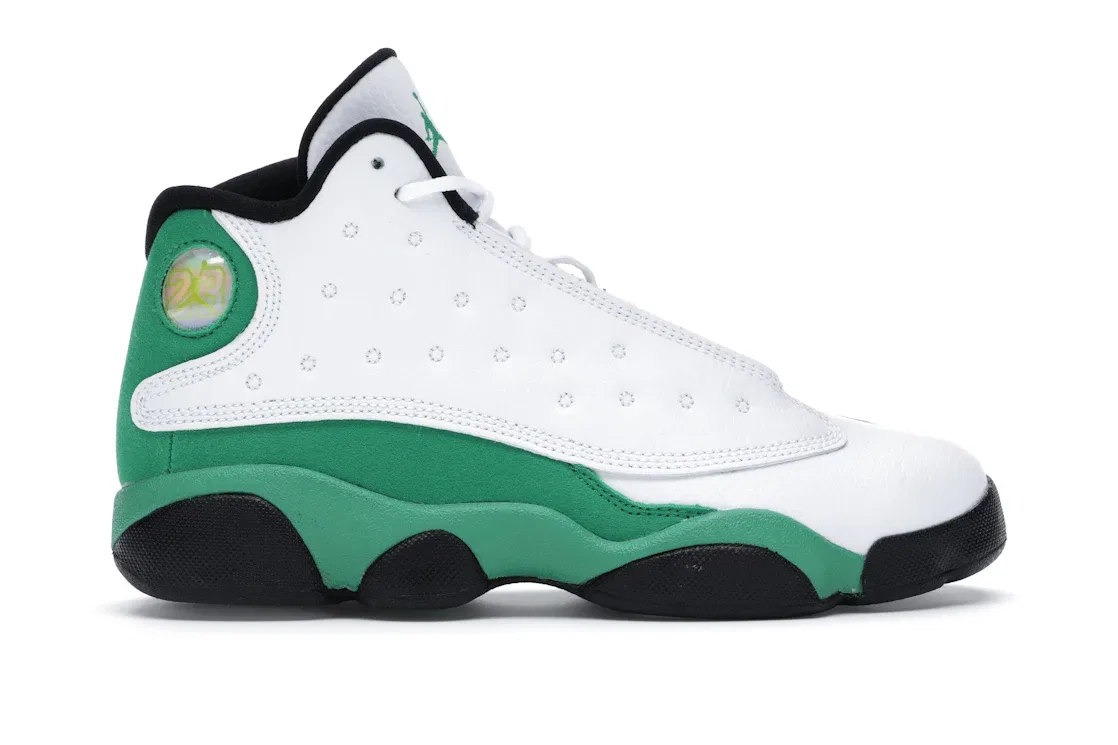 Детские кроссовки с контрастными вставками Jordan 13 Retro Jordan, White/White-Lucky Green-Black