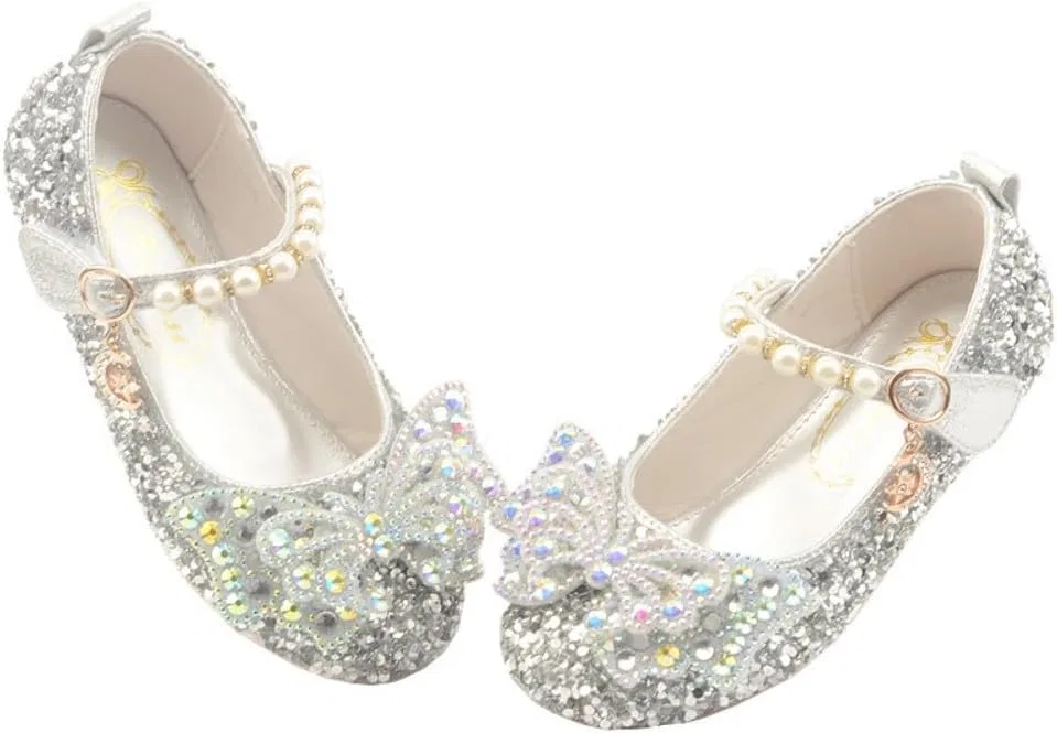 Детские туфли Мэри Джейн с бантом для девочек Sparkle Princess GOJERP, Silver — фото 4