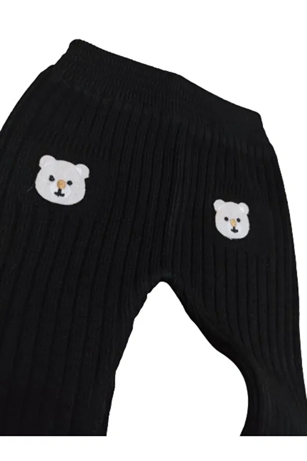 Детские леггинсы для девочек хлопковые Corduroy bear baby knitwear leggings Gogo Bici, Black — фото 4