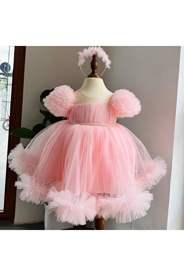 Детское платье для девочек с воланами Melek Golden, Pink