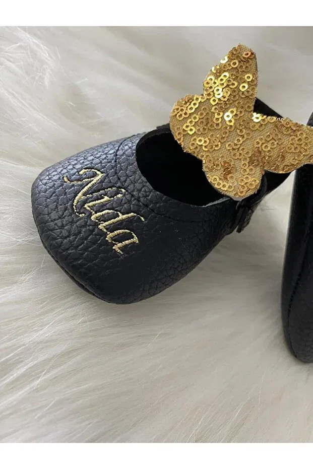 Детские мокасины для новорожденных с графическим принтом Baby moccasin named Betülün Diktikleri, Black — фото 3