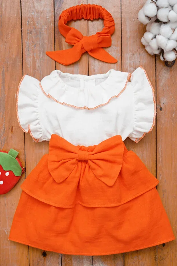 Детское хлопковое платье для девочек с длинным рукавом Gumbuloy, Orange