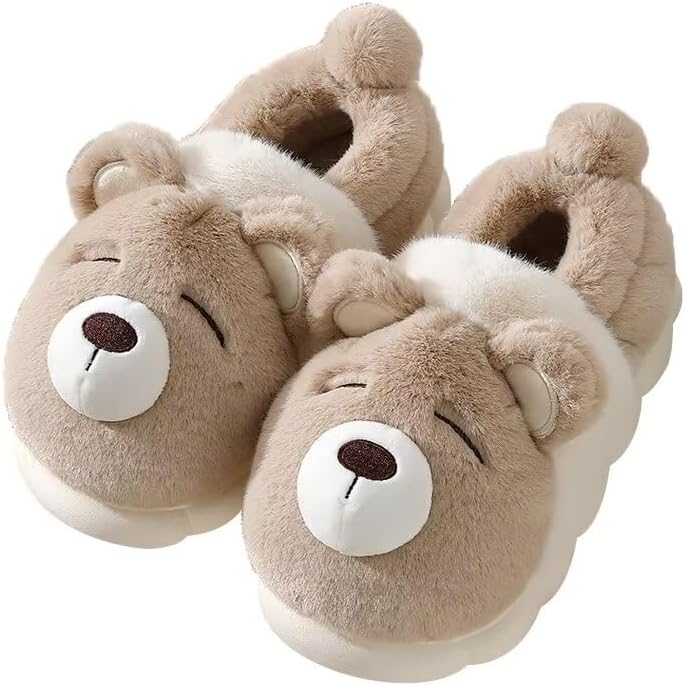 

Домашние тапочки Zonkacen для женщин и мужчин с милым мультяшным медвежонком, для зимы, для ходьбы по дому и спальне, Coffee