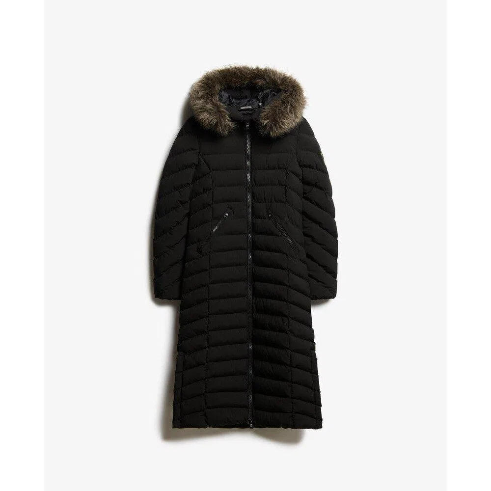 Женское длинное пуховое пальто с капюшоном из искусственного меха Superdry Fuji, Schwarz
