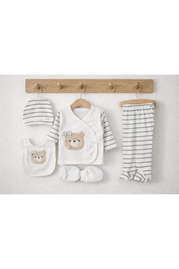 Детский комплект боди для новорожденных хлопковый с принтом Teddy Bear Pattern Bys Baby Fashion, Ekru Striped — фото 3
