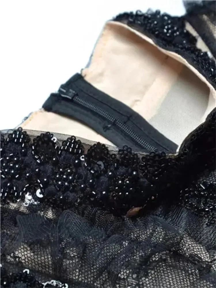 Женское вечернее платье с пайетками, модель Beading Sequins Mesh, чёрный — фото 2