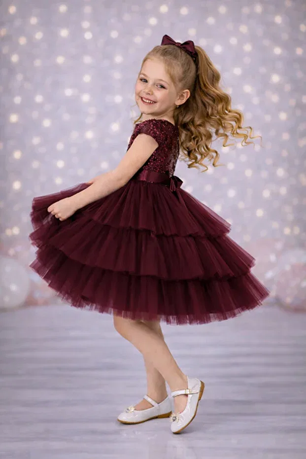 Детское платье для девочек с длинным рукавом Party Rumi Kids, Burgundy — фото 3