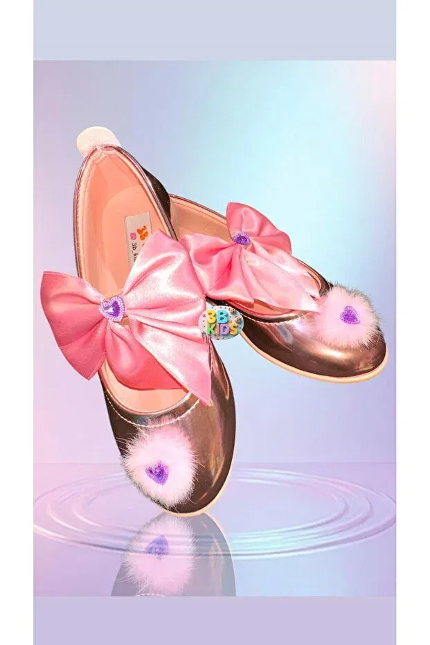 Детские балетки для девочек блестящие с бантом 3B Kids, Pink — фото 3