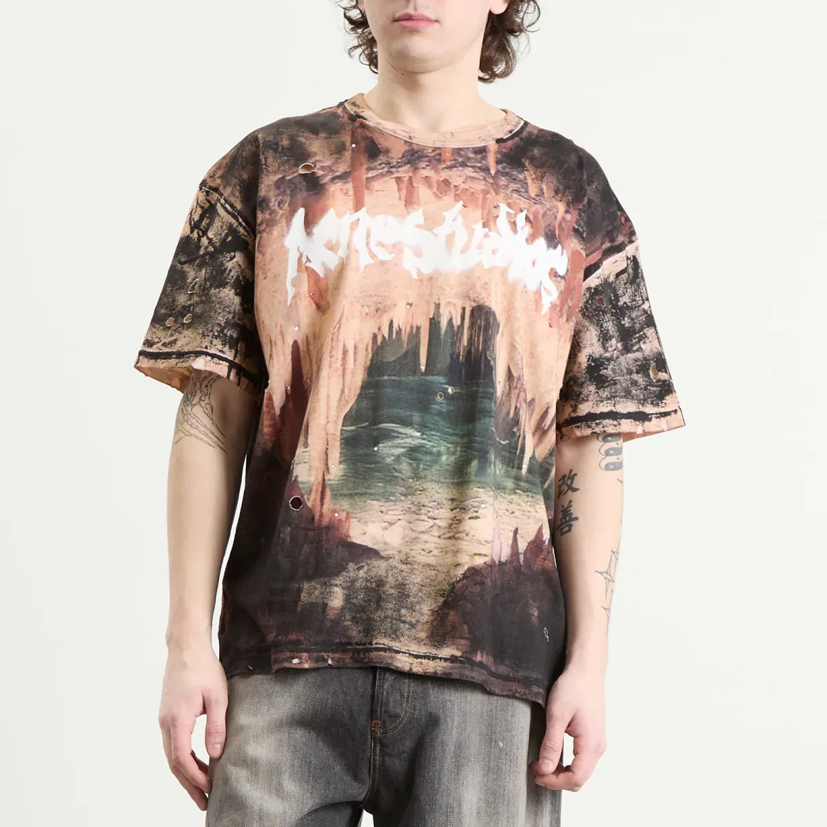 Футболка с принтом Cave Print Acne Studios, Black Rust Brown — фото 2