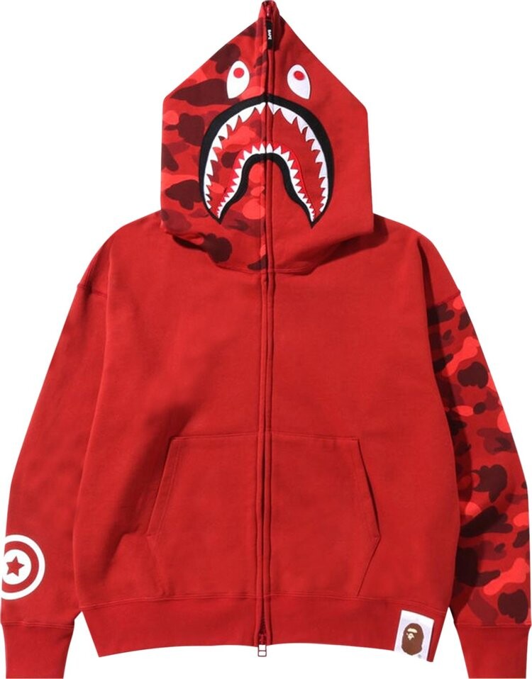 

Худи BAPE Color Camo Giant Shark Loose Fit Full Zip Hoodie 'Red', красный