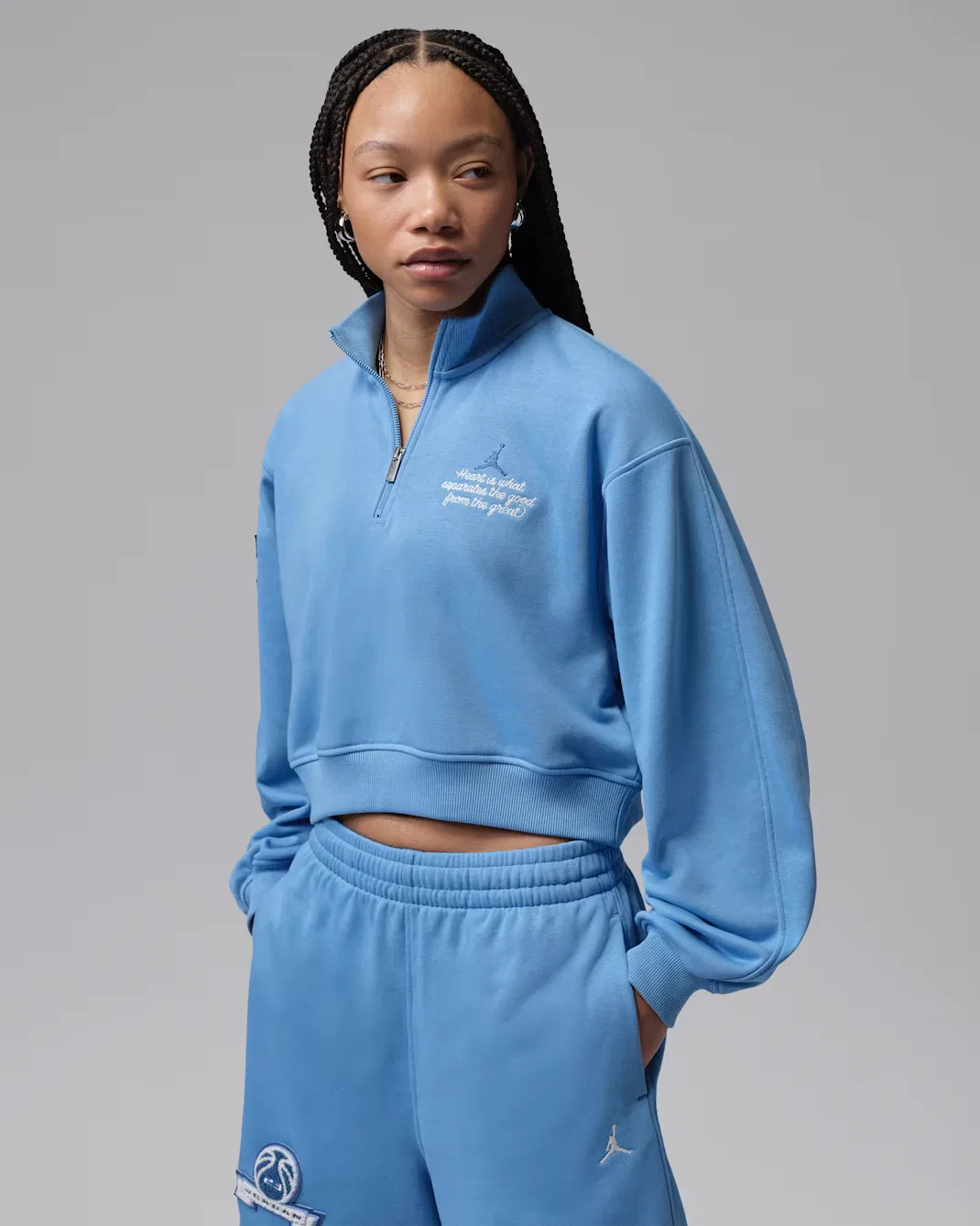 Укороченный женский топ с молнией на четверть длины Jordan Brooklyn Fleece, Blue Beyond/True Blue