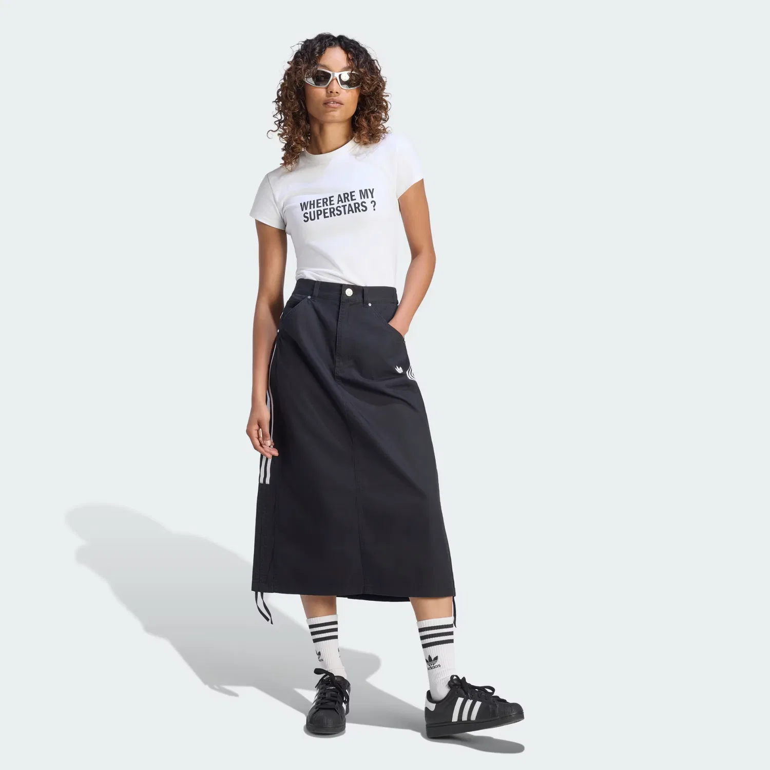 Женская юбка прямого кроя из твила Parachute Skirt Adidas Originals, черный — фото 3