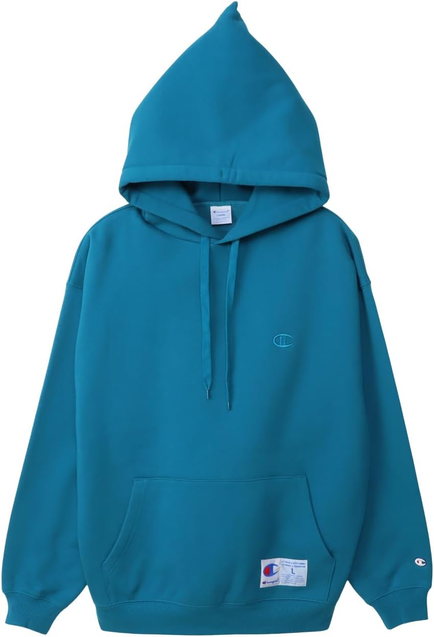 

Толстовка с длинным рукавом, хлопок, производство США, свободный крой, с одним точечным логотипом, капюшоном, спортивный стиль Champion, синий/зеленый