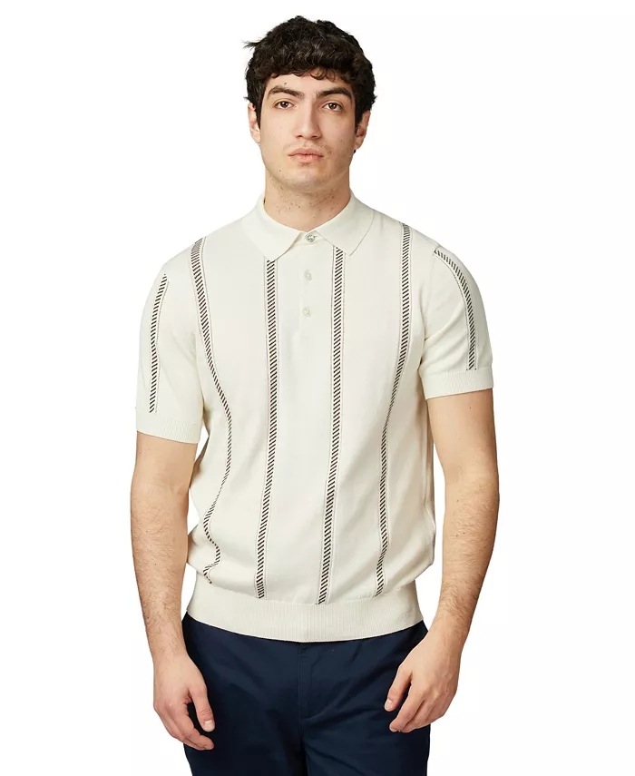 

Мужская поло Regular Fit из жаккардовой ткани в полоску Ben Sherman, слоновая кость/кремовый