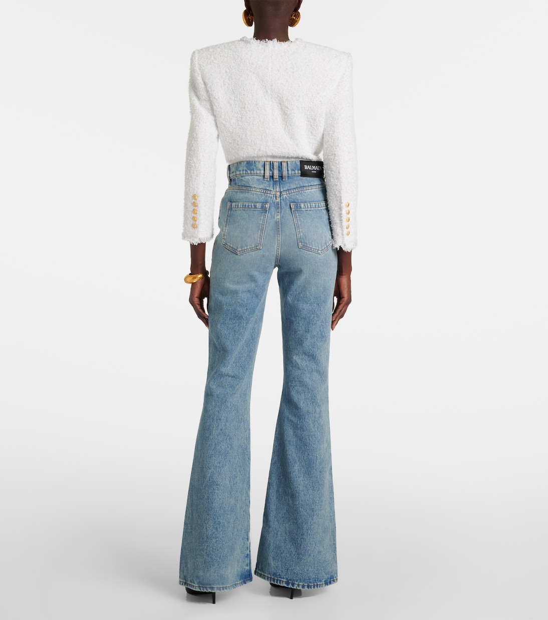 Расклешенные джинсы с высокой талией Balmain, Bleu Jean — фото 3