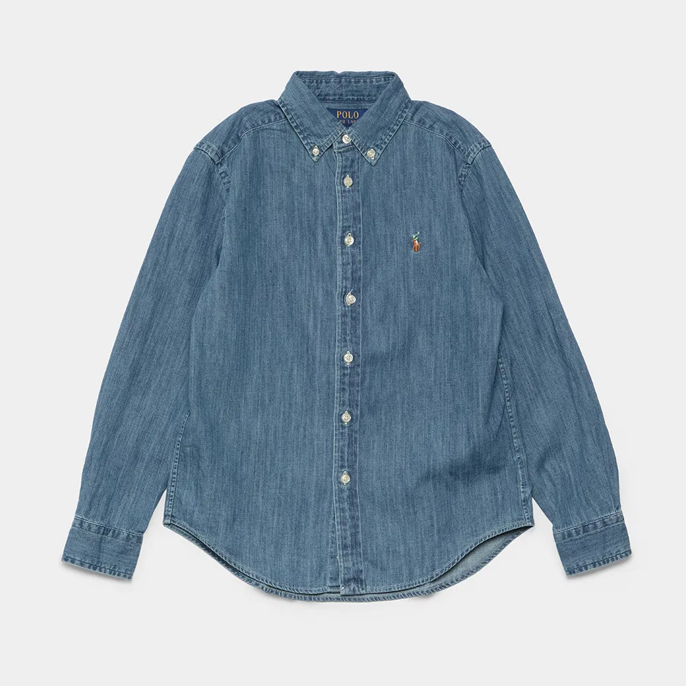 Детская хлопковая рубашка шамбре синего цвета от Polo Ralph Lauren Children