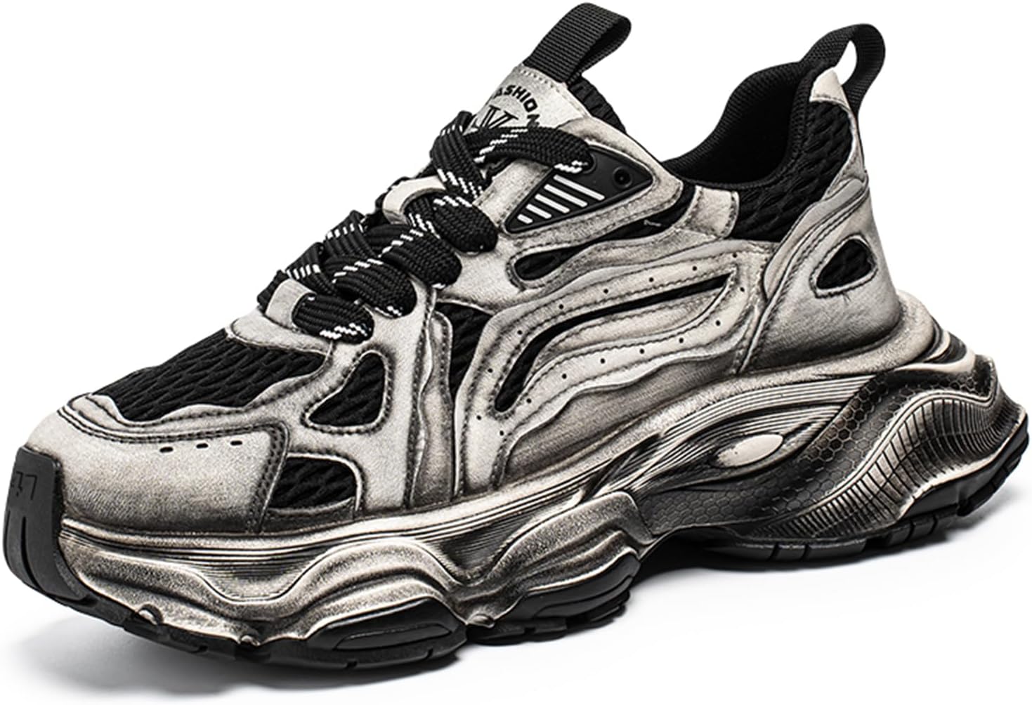 

Мужские модные стильные дышащие сетчатые кроссовки на массивной платформе со шнуровкой, ретро-дизайн, круглый носок, нескользящая подошва, модные кроссовки для ходьбы, тренировок и вождения Netehadi, черный