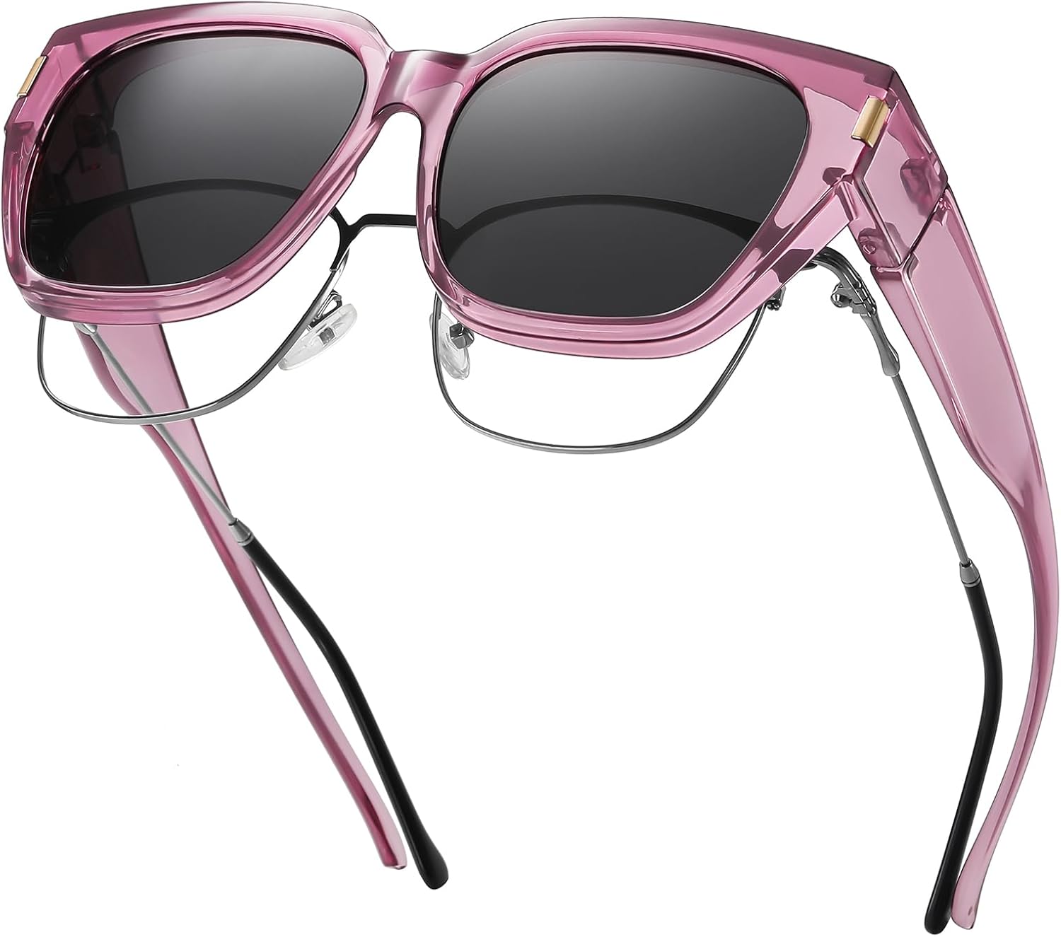 

Поляризованные солнцезащитные очки, надеваемые поверх обычных очков, для женщин и мужчин. Модные квадратные очки с обтекаемой формой и защитой от УФ-излучения Rmmeey, Purple Frame Grey Lens