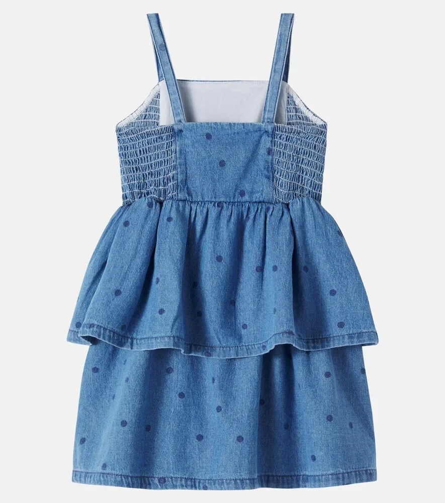 Джинсовое платье в горошек с вышивкой Mini Rodini, синий — фото 3
