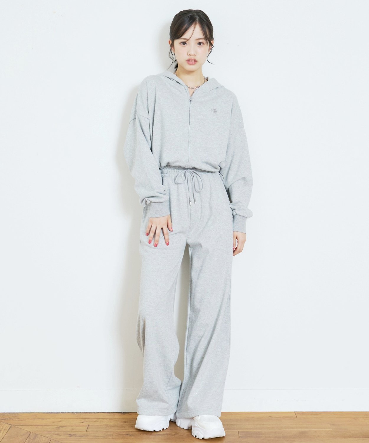 Комплект из блестящих длинных брюк Lovetoxic, Top Gray