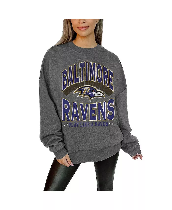 

Женская толстовка Baltimore Ravens Long Weekend из премиального флиса цвета тёмно-серого цвета с приспущенными плечами Gameday Couture