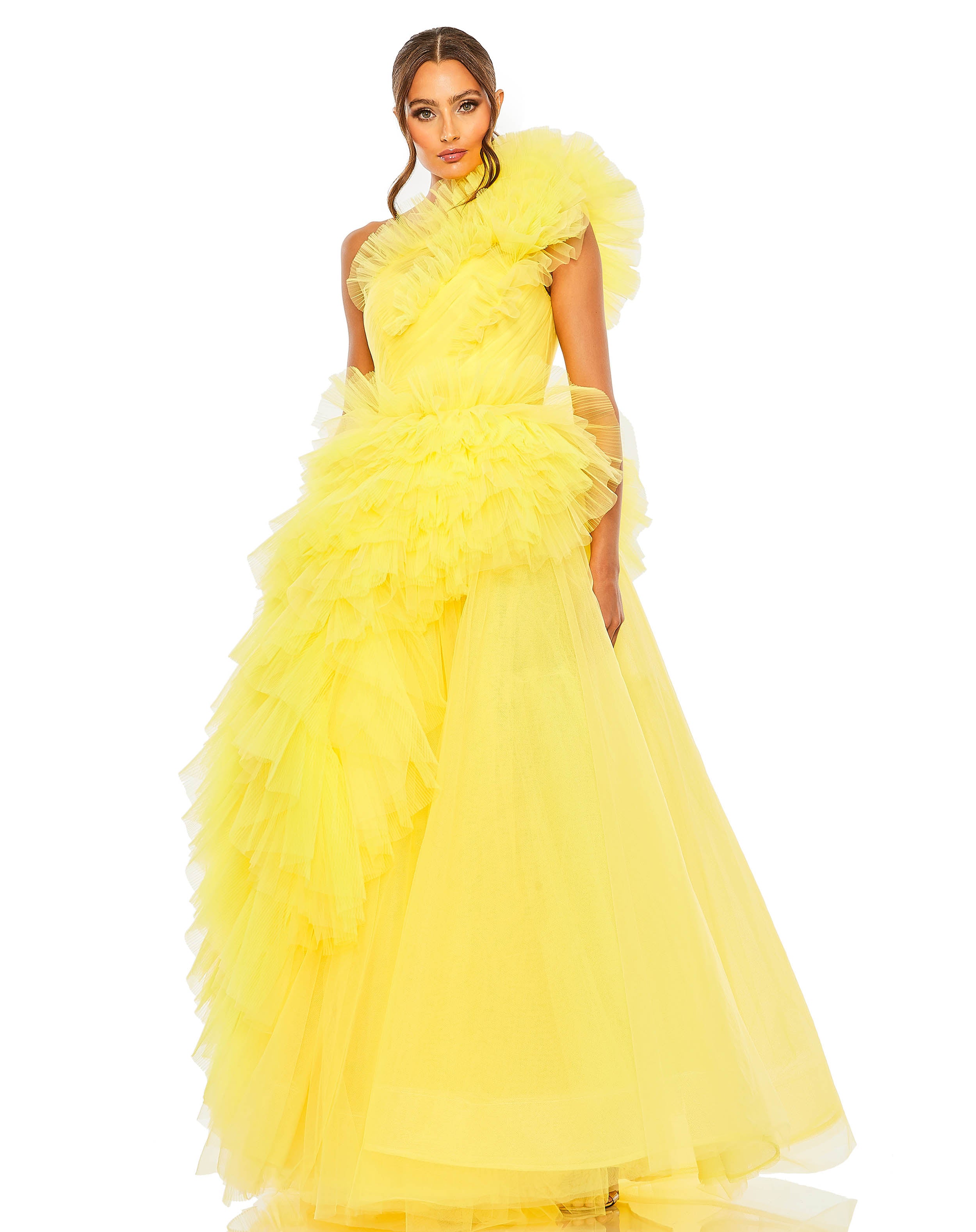 

Платье на одно плечо из тюля с оборками Mac Duggal, цвет sunshine