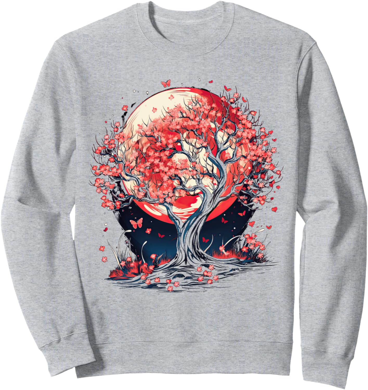 

Осенняя толстовка с изображением осенних листьев, дерева и бабочки Autumn Design With Butterflies And Trees, серый