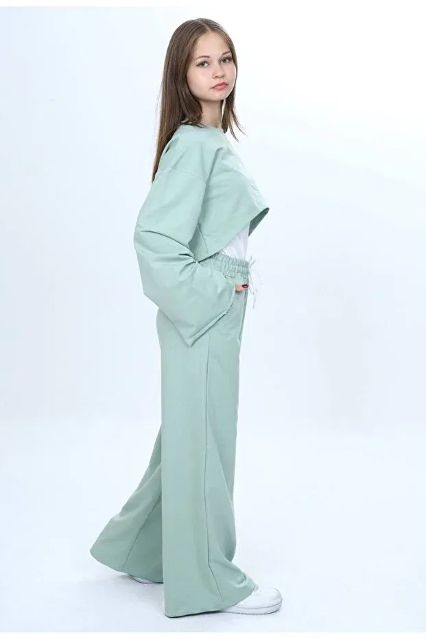 Детский комплект спортивного костюма для девочек хлопковый Asortik Kids, Water Green — фото 3
