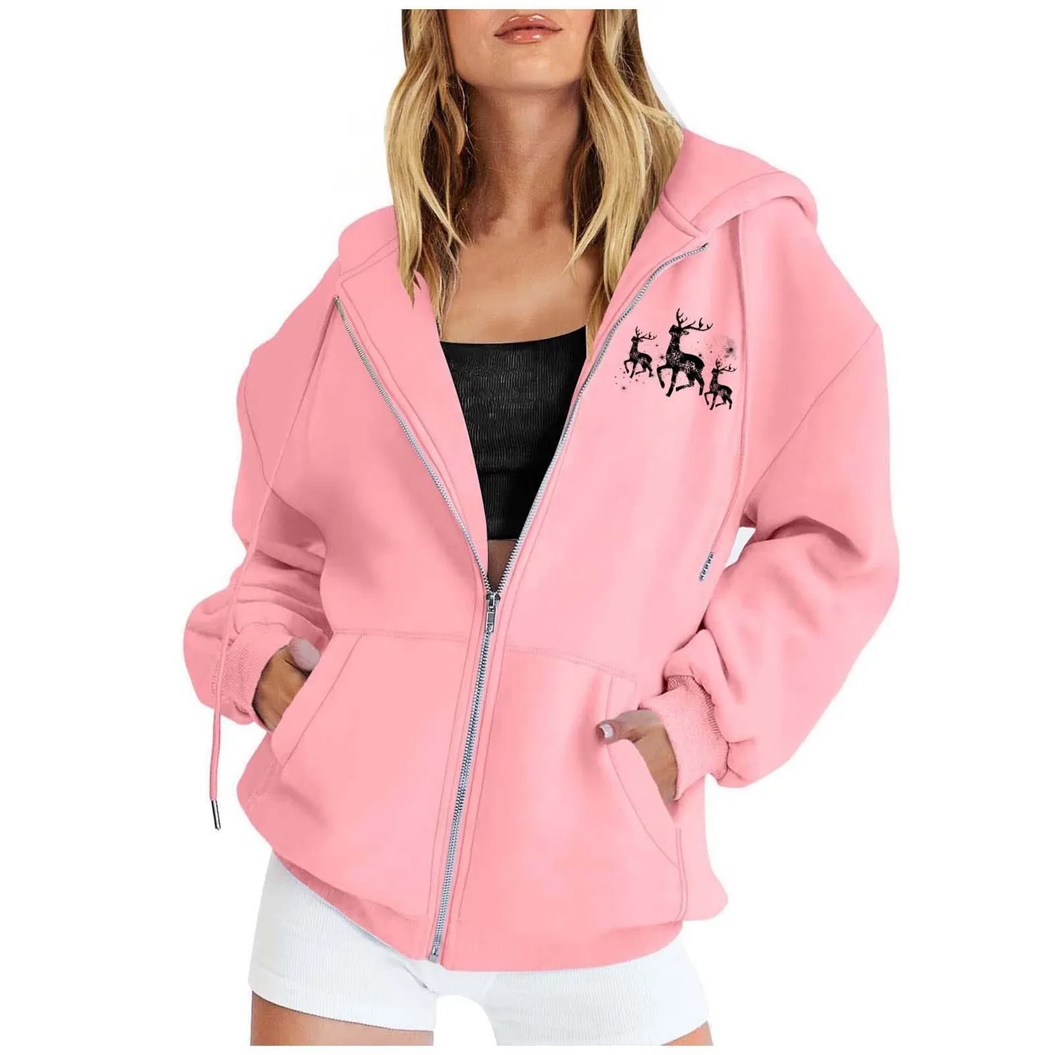 Женское пальто с капюшоном и длинным рукавом Moda Moda Natale Stampato, rosa — фото 2