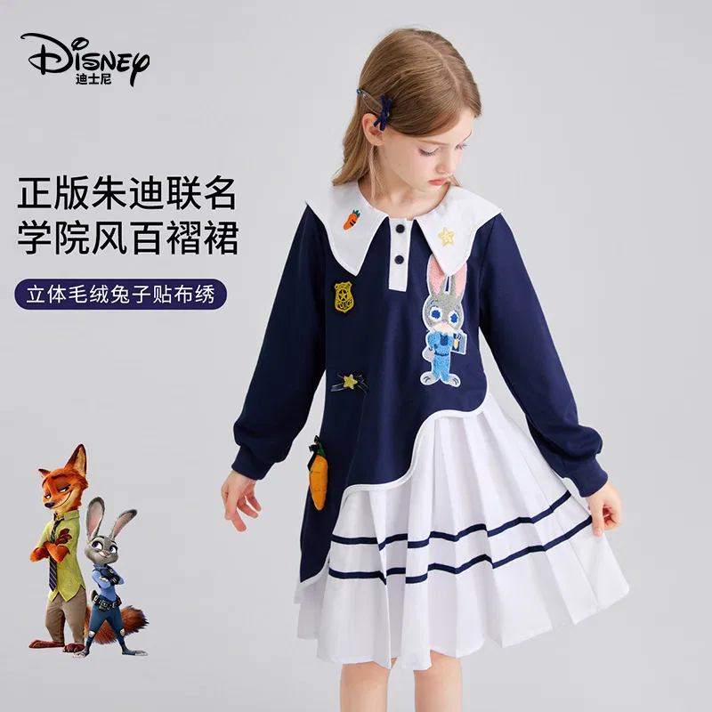 Детское платье для девочек с воротником Disney Pre School Dresses Navy Collar Midi Skirt, Navy Blue — фото 4