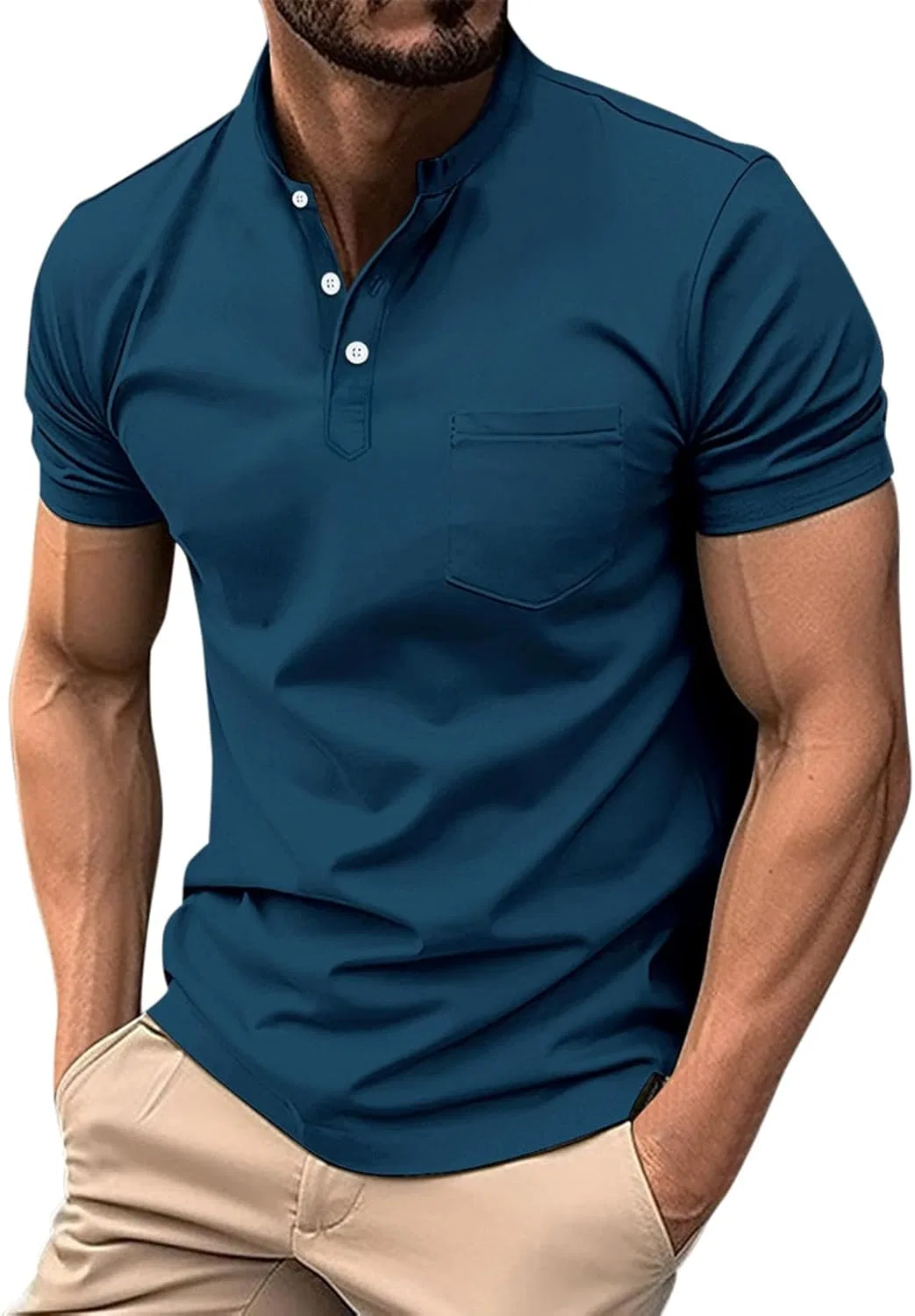 Мужская хлопковая футболка-поло Henley, Blue