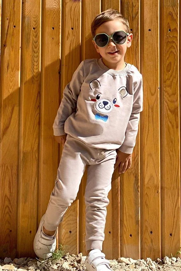 Детский спортивный костюм для мальчиков с принтом Happy Puppy Embroidered Breeze, Taupe