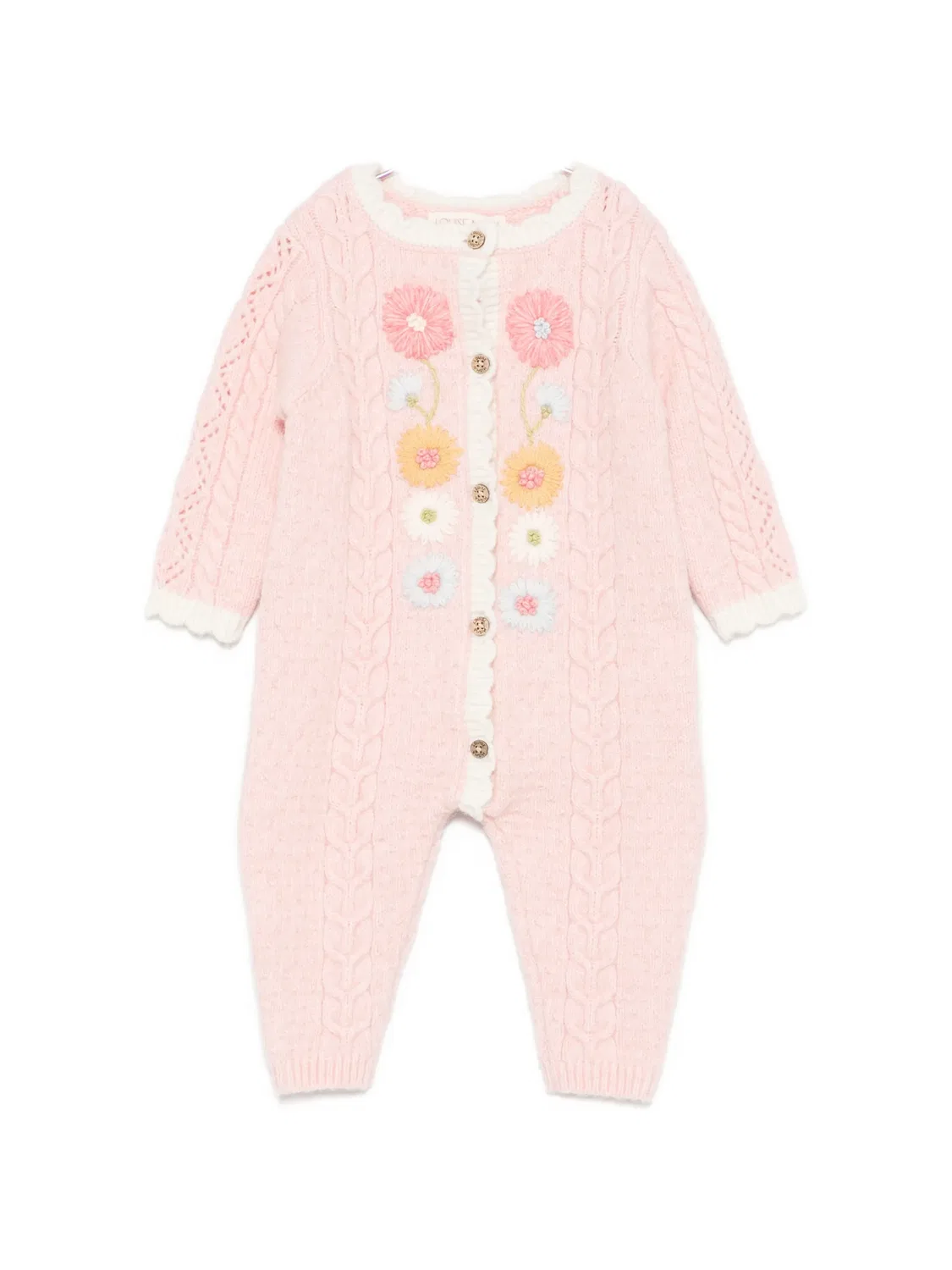 Ромпер фактурной вязки с цветочной вышивкой Louise Misha Kids, розовый