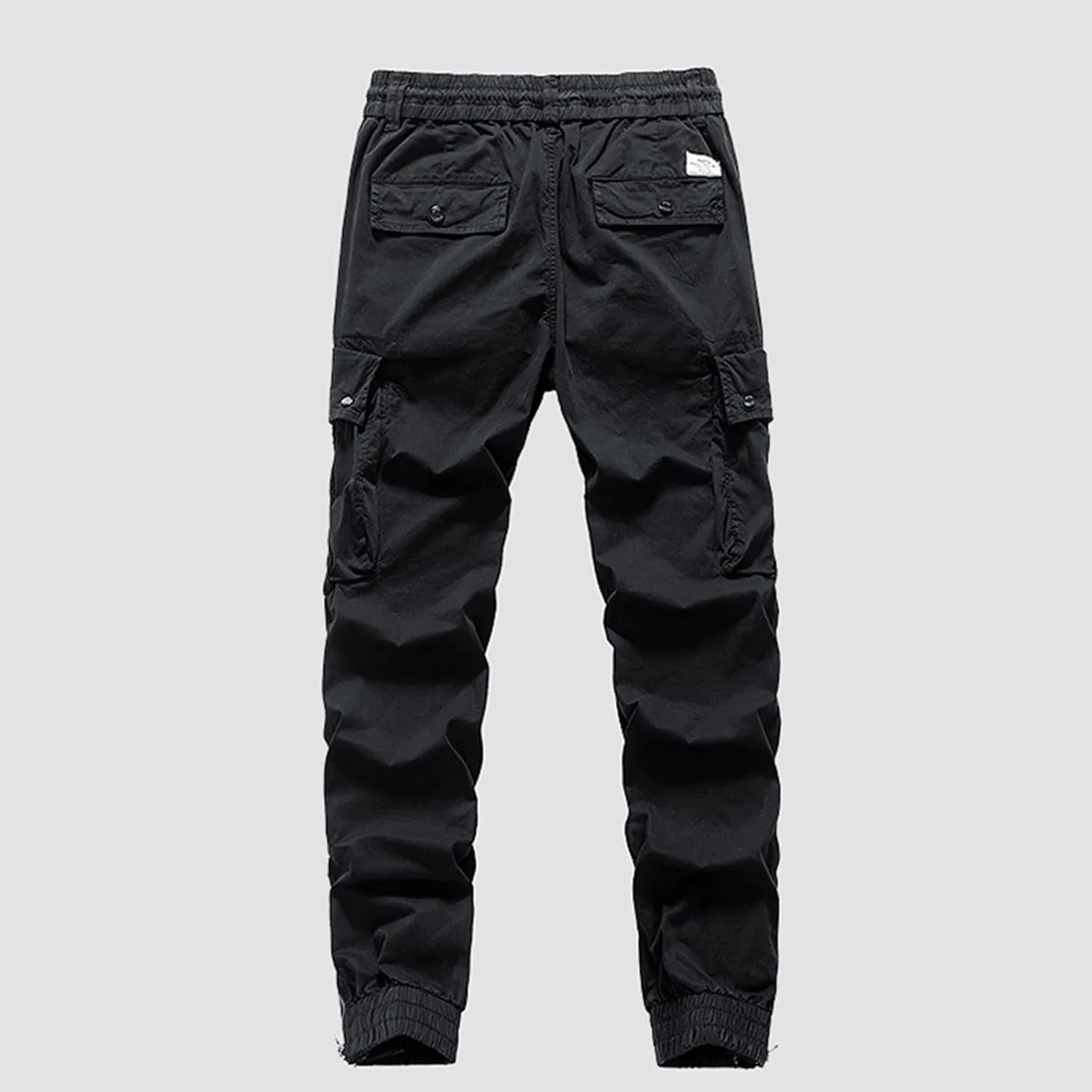 Мужские карго-штаны с завязкой и эластичным поясом, Cargo Pants, чёрный — фото 4