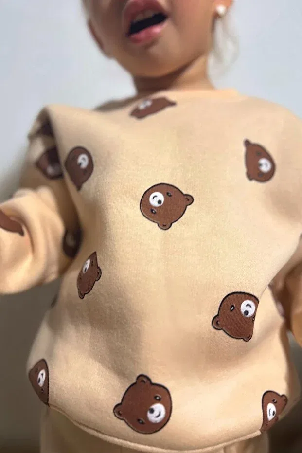 Детский спортивный костюм для девочек с принтом Cute Bears Patterned Valorya, Nude Color — фото 3