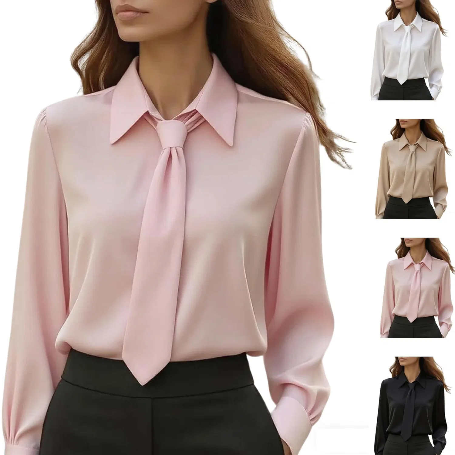Женская блузка с длинным рукавом с завязками, Pink