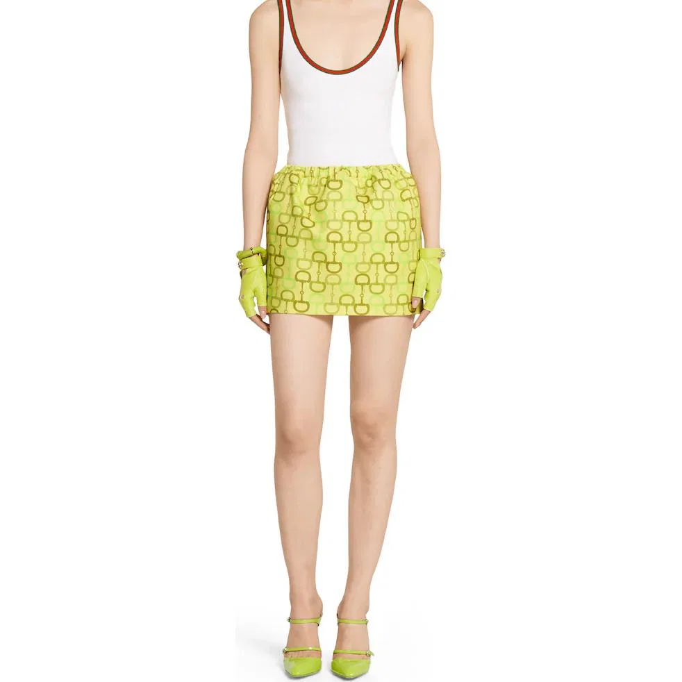 Женская юбка мини с принтом GUCCI, Lime Green — фото 3