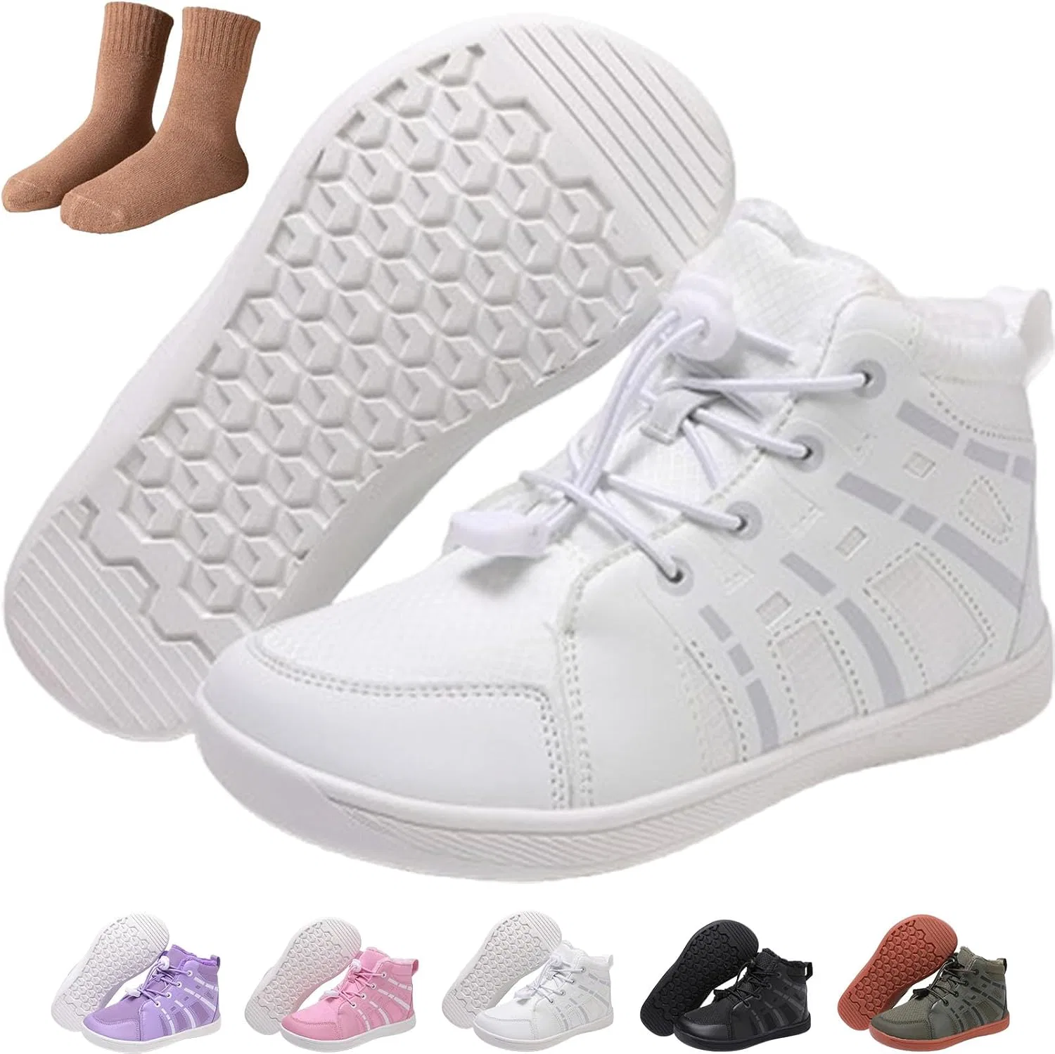 Детские зимние ботинки для девочек водонепроницаемые с принтом Hike Kids Winter Footwear Barefoot Snow Boots, White