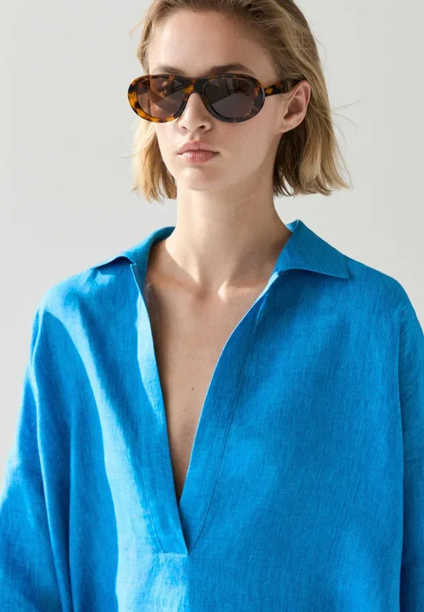 Блуза из льна Blouse Massimo Dutti, синий — фото 3