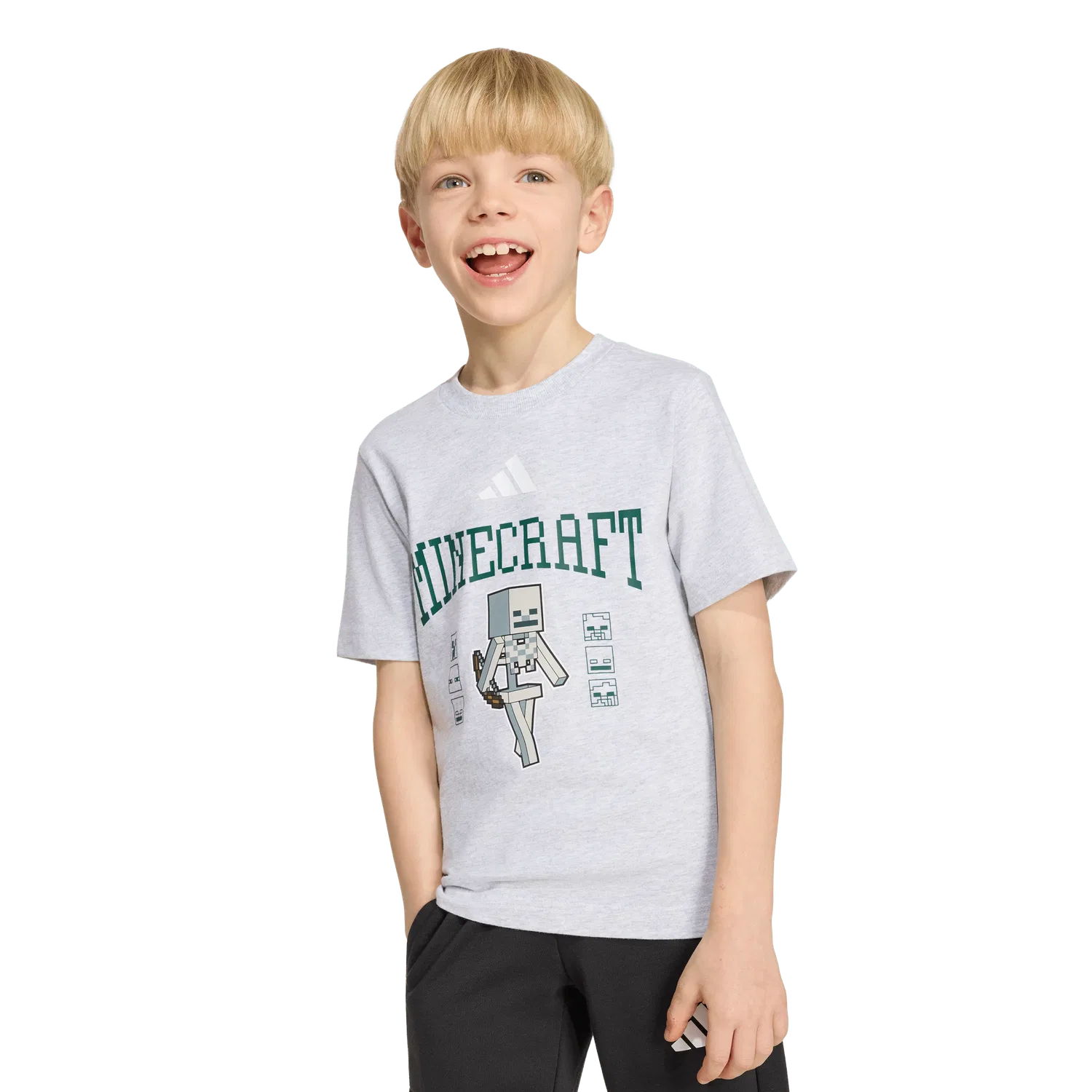 Детская футболка с принтом Minecraft Adidas, серый — фото 2