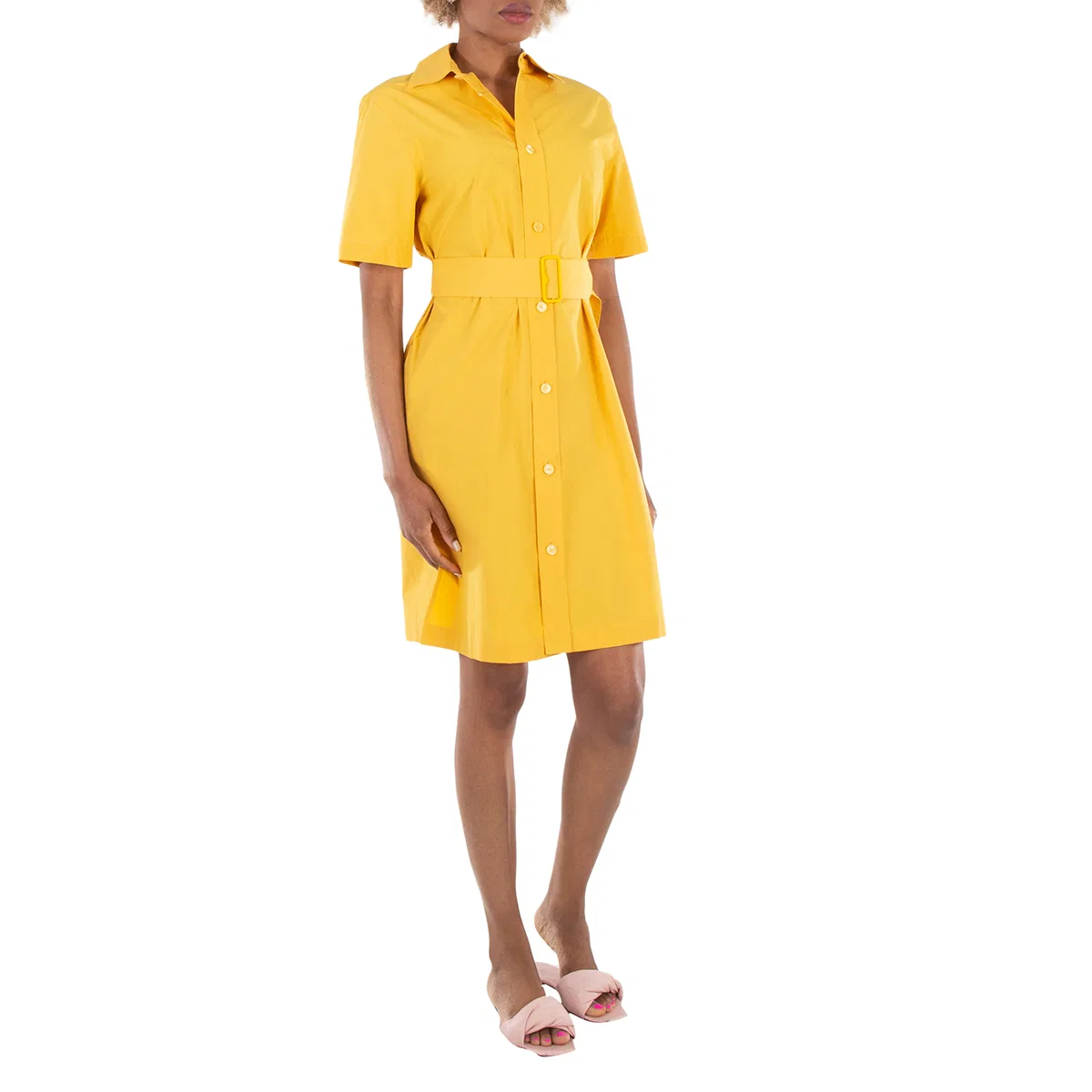 Платье-рубашка с коротким рукавом из хлопкового микса Burberry, Sunflower — фото 3