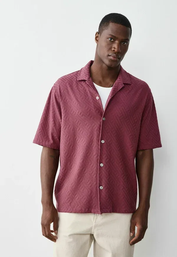 Рубашка повседневная из хлопка Regular Fit Jersey Textured Short Sleeve Shirt Next, Berry Pink, розовый