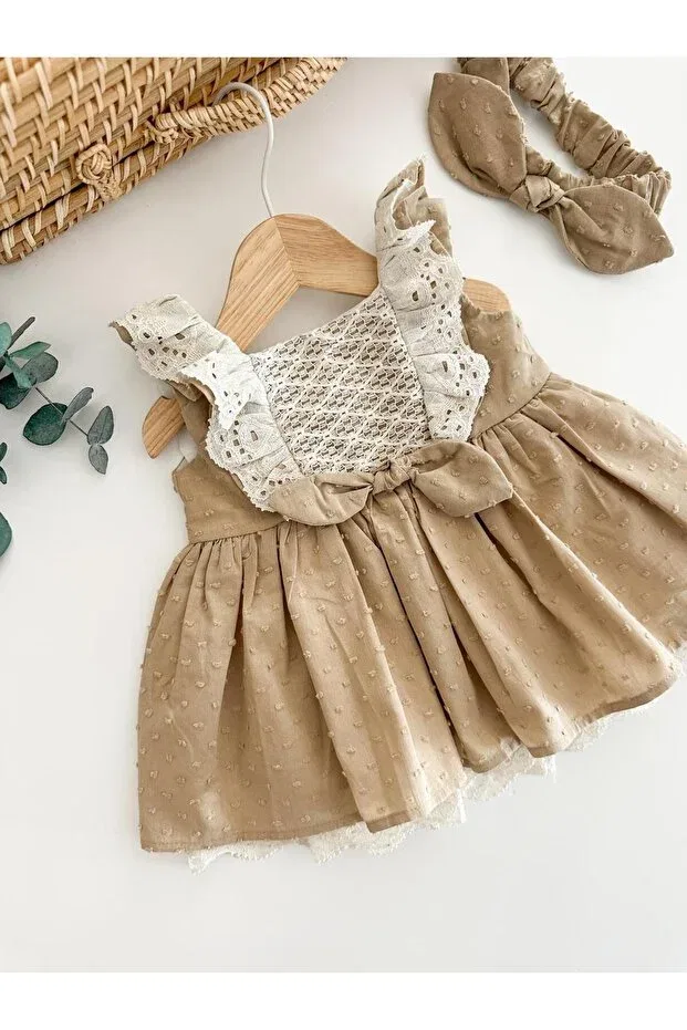 Детское платье для девочек с кружевной отделкой Siena Pitababy, Cream — фото 2